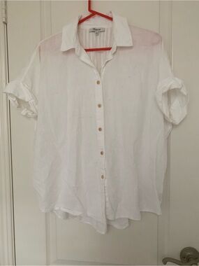 Madewell White Linen Blend Button Front Short Sleeve Shirt Top Size Medium M